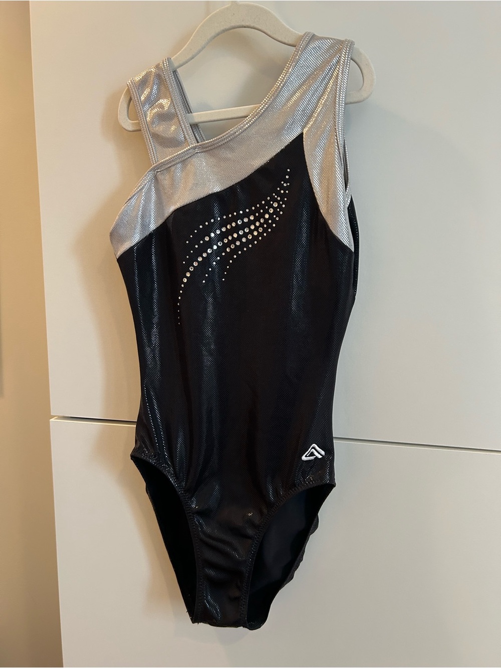 Alpha Factor Aerials Black & Silver Leotard with Rhinestone Design - ALA